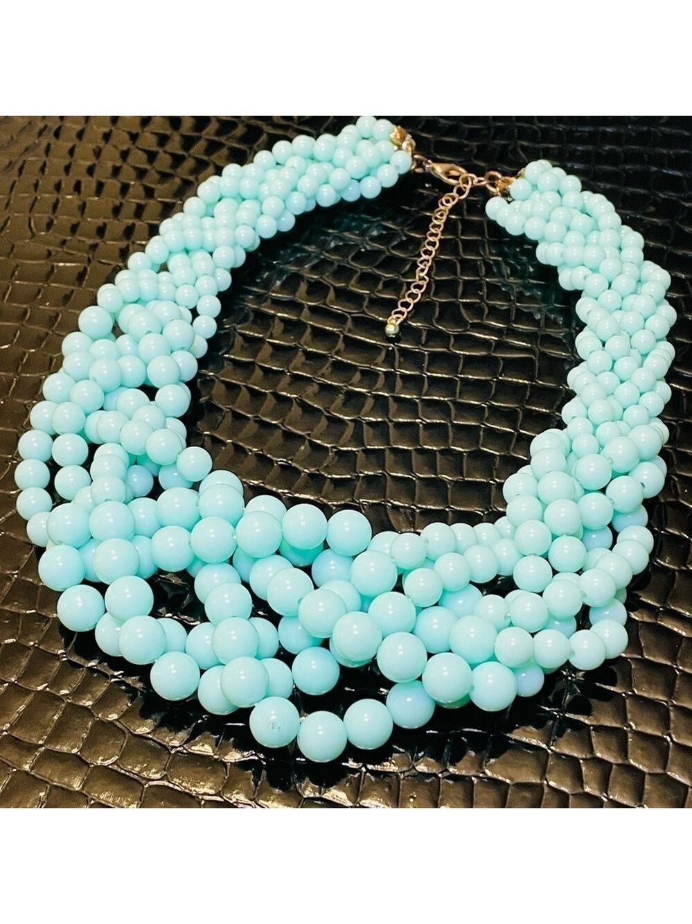 Classic Six Strand Braided Beaded Necklace Mint Green - Picture 2 of 5